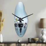 Blue Zen Serenity of Spiritual Stones in Water II - Asymmetric Metal Wall Clock