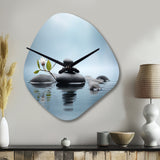 Blue Zen Serenity of Spiritual Stones in Water II - Asymmetric Metal Wall Clock