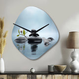 Blue Zen Serenity of Spiritual Stones in Water II - Asymmetric Metal Wall Clock