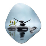Blue Zen Serenity of Spiritual Stones in Water II - Asymmetric Metal Wall Clock