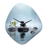 Blue Zen Serenity of Spiritual Stones in Water II - Asymmetric Metal Wall Clock