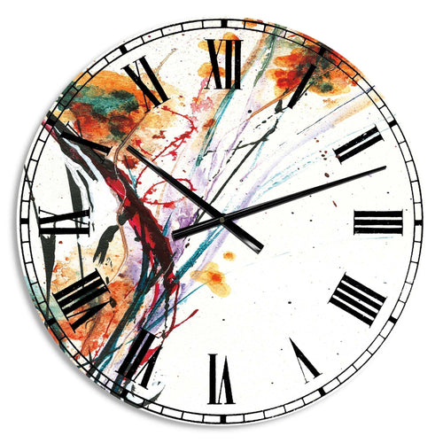 Abstract Orange Flowers - Floral Metal Wall Clock