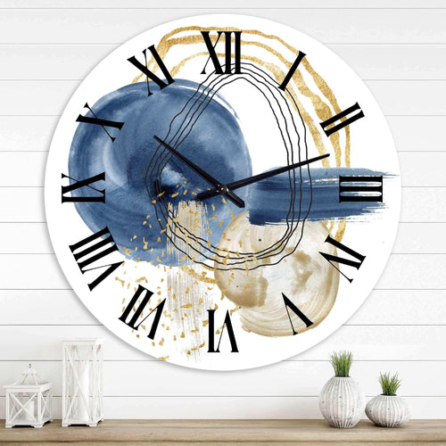 Abstract Dark Blue Gold & Black Underwater Life - Abstract Metal Wall Clock