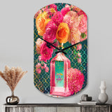 High Fashion Perfume Bottle Vase With Flowers II - Asymmetric Metal Wall Clock