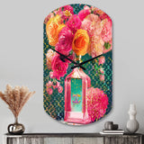 High Fashion Perfume Bottle Vase With Flowers II - Asymmetric Metal Wall Clock