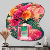 High Fashion Perfume Bottle Vase With Flowers II - Asymmetric Metal Wall Clock