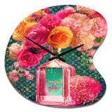 High Fashion Perfume Bottle Vase With Flowers II - Asymmetric Metal Wall Clock