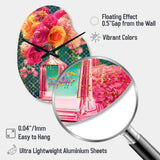 High Fashion Perfume Bottle Vase With Flowers II - Asymmetric Metal Wall Clock