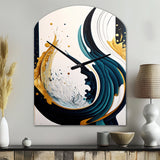 Blue And Gold Modern Art Abstract Painting VI - Asymmetric Metal Wall Clock