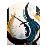 Blue And Gold Modern Art Abstract Painting VI - Asymmetric Metal Wall Clock