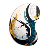 Blue And Gold Modern Art Abstract Painting VI - Asymmetric Metal Wall Clock