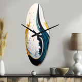Blue And Gold Modern Art Abstract Painting VI - Asymmetric Metal Wall Clock