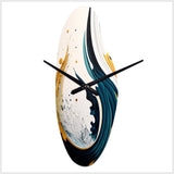 Blue And Gold Modern Art Abstract Painting VI - Asymmetric Metal Wall Clock
