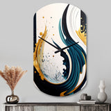 Blue And Gold Modern Art Abstract Painting VI - Asymmetric Metal Wall Clock