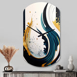 Blue And Gold Modern Art Abstract Painting VI - Asymmetric Metal Wall Clock