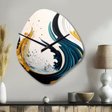 Blue And Gold Modern Art Abstract Painting VI - Asymmetric Metal Wall Clock