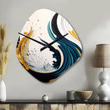 Blue And Gold Modern Art Abstract Painting VI - Asymmetric Metal Wall Clock