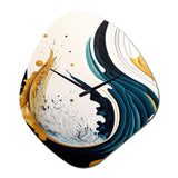Blue And Gold Modern Art Abstract Painting VI - Asymmetric Metal Wall Clock