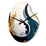 Blue And Gold Modern Art Abstract Painting VI - Asymmetric Metal Wall Clock