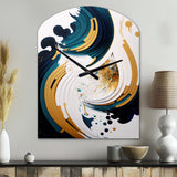 Blue And Gold Modern Art Abstract Painting VII - Asymmetric Metal Wall Clock