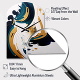 Blue And Gold Modern Art Abstract Painting VII - Asymmetric Metal Wall Clock