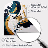 Blue And Gold Modern Art Abstract Painting VII - Asymmetric Metal Wall Clock