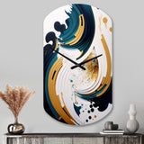 Blue And Gold Modern Art Abstract Painting VII - Asymmetric Metal Wall Clock