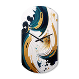 Blue And Gold Modern Art Abstract Painting VII - Asymmetric Metal Wall Clock