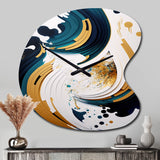 Blue And Gold Modern Art Abstract Painting VII - Asymmetric Metal Wall Clock