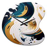 Blue And Gold Modern Art Abstract Painting VII - Asymmetric Metal Wall Clock