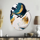 Blue And Gold Modern Art Abstract Painting VII - Asymmetric Metal Wall Clock