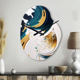 Blue And Gold Modern Art Abstract Painting VII - Asymmetric Metal Wall Clock