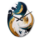 Blue And Gold Modern Art Abstract Painting VII - Asymmetric Metal Wall Clock