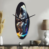 Astronaut Sitting On The Toilet III - Asymmetric Metal Wall Clock
