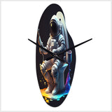 Astronaut Sitting On The Toilet III - Asymmetric Metal Wall Clock