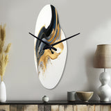 Black, White And Gold Liquid Art I - Asymmetric Metal Wall Clock