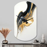 Black, White And Gold Liquid Art I - Asymmetric Metal Wall Clock