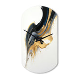 Black, White And Gold Liquid Art I - Asymmetric Metal Wall Clock