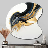 Black, White And Gold Liquid Art I - Asymmetric Metal Wall Clock