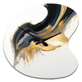 Black, White And Gold Liquid Art I - Asymmetric Metal Wall Clock
