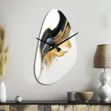 Black, White And Gold Liquid Art I - Asymmetric Metal Wall Clock