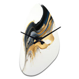 Black, White And Gold Liquid Art I - Asymmetric Metal Wall Clock