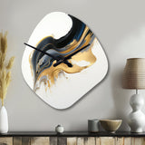 Black, White And Gold Liquid Art I - Asymmetric Metal Wall Clock