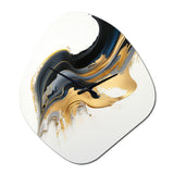 Black, White And Gold Liquid Art I - Asymmetric Metal Wall Clock