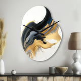 Black, White And Gold Liquid Art I - Asymmetric Metal Wall Clock