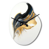 Black, White And Gold Liquid Art I - Asymmetric Metal Wall Clock