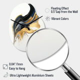 Black, White And Gold Liquid Art I - Asymmetric Metal Wall Clock