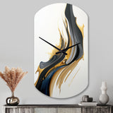 Black, White And Gold Liquid Art II - Asymmetric Metal Wall Clock