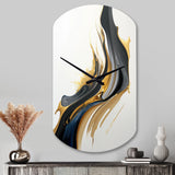 Black, White And Gold Liquid Art II - Asymmetric Metal Wall Clock
