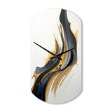 Black, White And Gold Liquid Art II - Asymmetric Metal Wall Clock